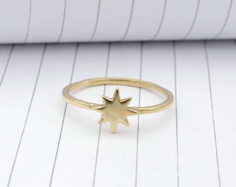 Dainty Brass Star Ring: Handmade Boho Midi Ring,