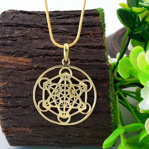 Gold Metatron&#39;s Cube Pendant: Sacred Geometry, Spiritual Protection,
