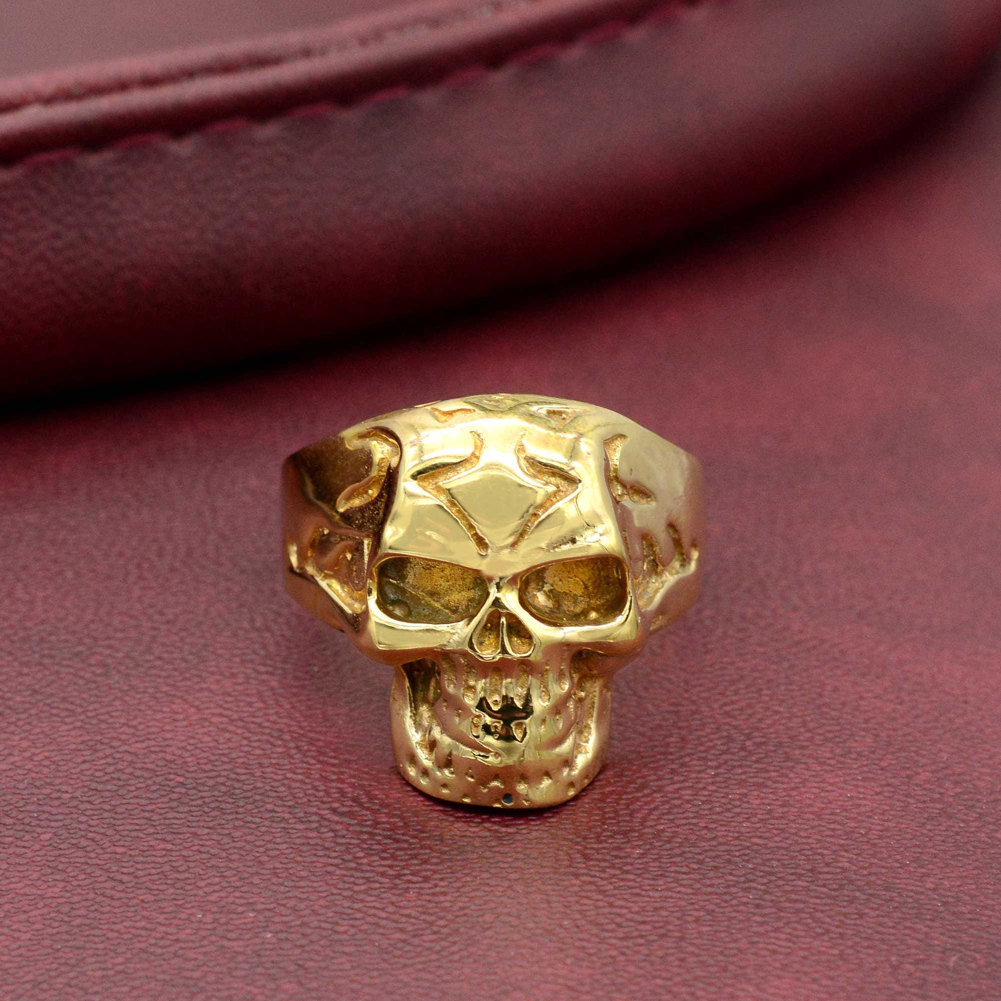 Gold Brass Skull Ring: Gothic Biker Memento Mori Ring, - Etsy