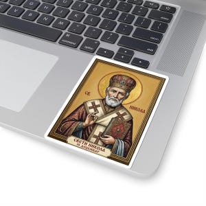 Adesivo com o ícone de São Nicolau, o Taumaturgo, santo ortodoxo sérvio, Pravoslavna Nalepnica, decalque de vinil recortado. imagem 5
