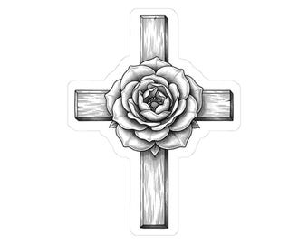 Rose Cross Sticker, Rosicrucian Emblem, Rose and Cross Symbol, Dark Academia Occult Vinyl Decal 3"x3"