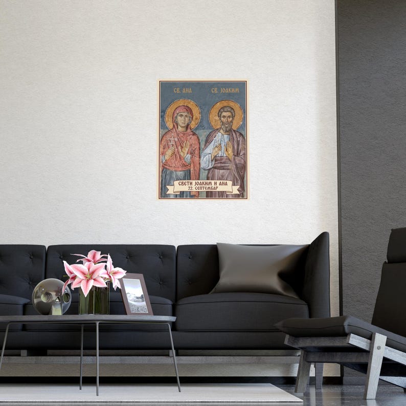 Plakat z ikoną prawosławną Sveti Joakim i Ana, Saints Joachim and Anne, Serbian Saints Matte Art Print, Pravoslavna Ikona, Wall Art zdjęcie 3