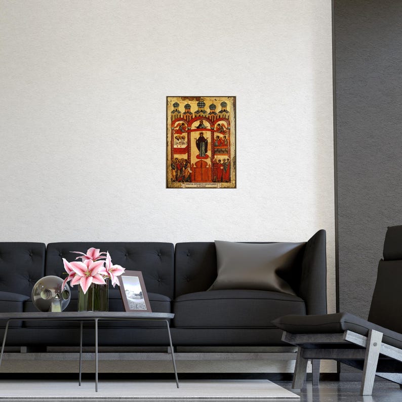 Pokrov Presvete Bogorodice Orthodox Icon Poster, Protection of the Theotokos, Serbian Icon Matte Art Print, Pravoslavna Ikona, Wall Art image 5