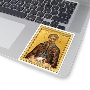 Sveti Kirijak Otšelnik Color Icon Sticker, Miholjdan, Saint Cyriacus the Anchorite, Serbian Orthodox Saint, Pravoslavna Nalepnica, Die-Cut V image 5