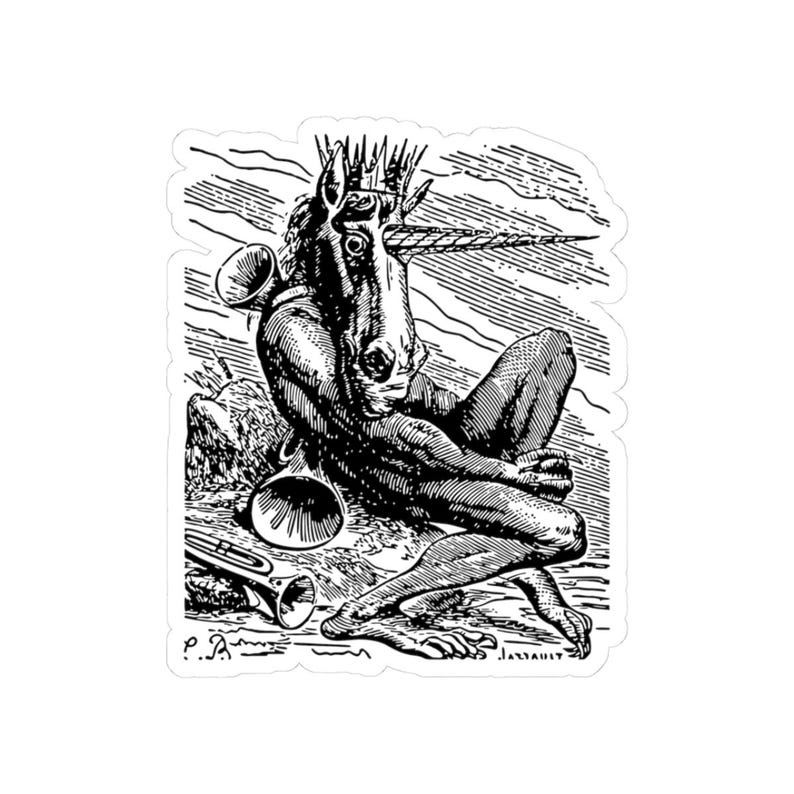 Naklejka Amdusias, Ars Goetia Demon, Lesser Key of Salomon, Dictionnaire Infernal Engraving, Occult Dark Academia Vinyl Decal 3"x3" zdjęcie 1