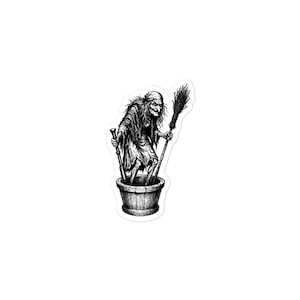 Baba Yaga Sticker, Slavic Witch in Her Mortar, Folklore Crone Art, Dark Academia, Gothic Witchy Vinyl Sticker
