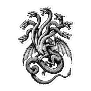 Aždaja Slavic Dragon Sticker, Seven-Headed Serpent, Folklore Engraving, Dark Academia Decal, Occult Bestiary Art, Gothic Vinyl Sticker