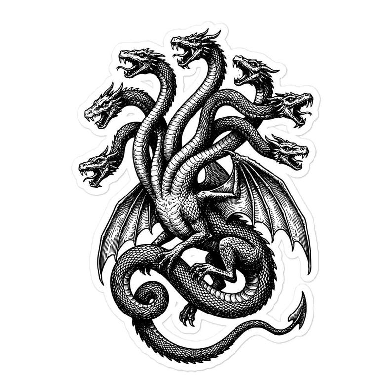 Aždaja Slavic Dragon Sticker, Seven-Headed Serpent, Folklore Engraving, Dark Academia Decal, Occult Bestiary Art, Gothic Vinyl Sticker