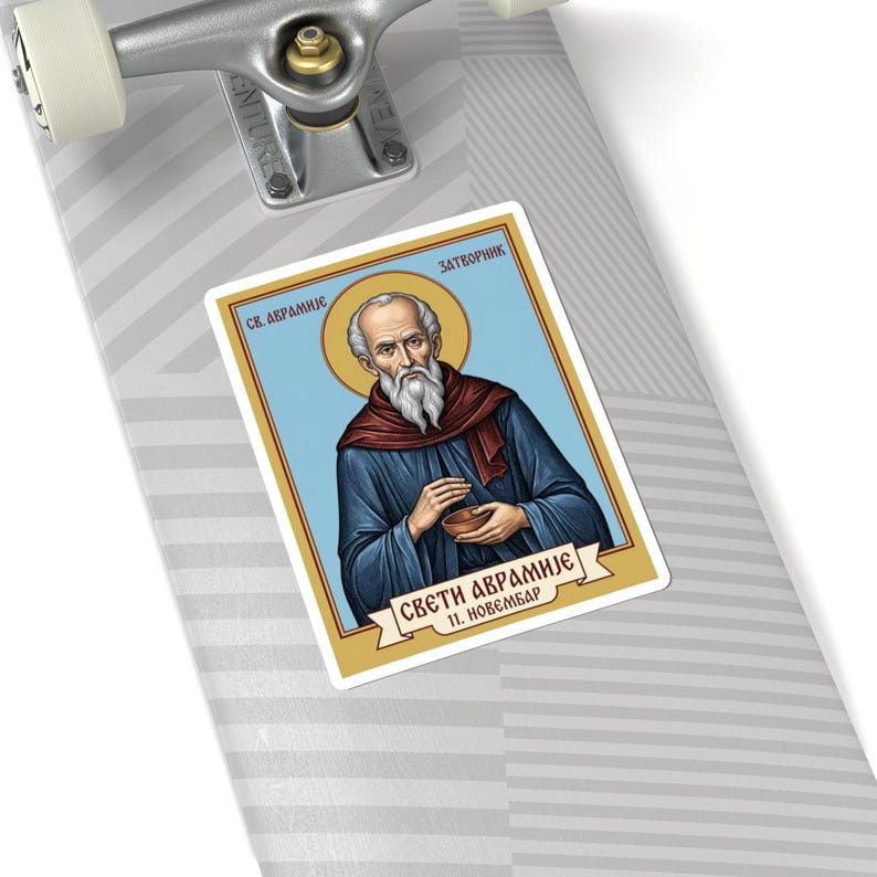 Sveti Avramije Zatvornik kleur pictogram sticker, Servisch-orthodoxe heilige, Pravoslavna Nalepnica, gestanst vinyl sticker afbeelding 8