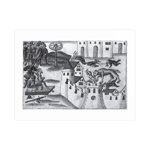 Werewolf Attack, broadsheet from the Wickiana (Geneva, 1580), circa 15 — Antique circa 1587 Print, Museum-Grade Matte Poster, Vintage Engrav image 1