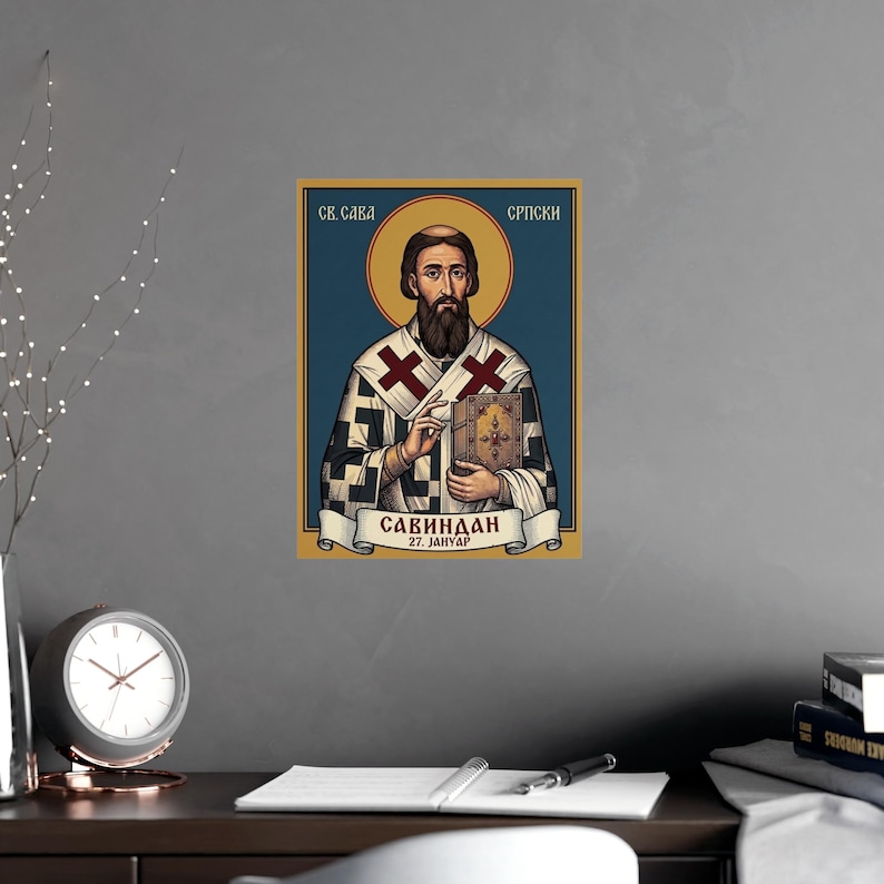 Sveti Sava Orthodox Icon Poster, Serbian Saint Matte Art Print, Pravoslavna Ikona, Savindan Wall Art image 6