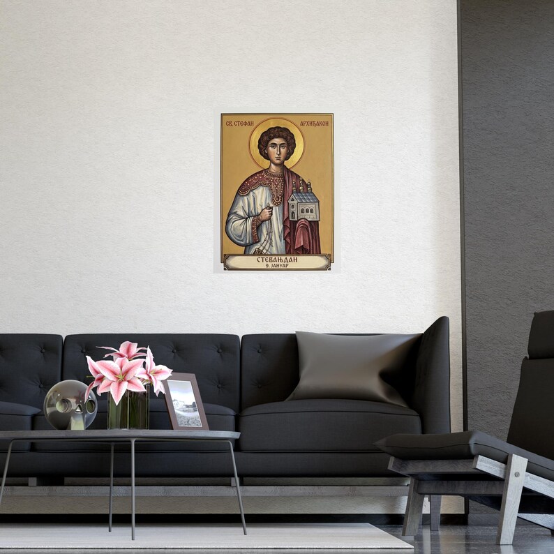 Sveti Stefan Arhiđakon Orthodox Icon Poster, Sint Stefanus de Eerste Martelaar, Servische Heilige Matte Kunstprint, Pravoslavna Ikona, Muurdecoratie afbeelding 3