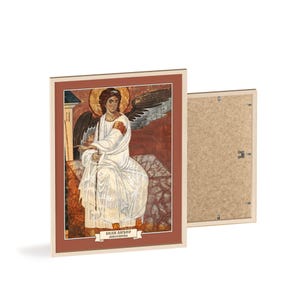 El Ángel Blanco de Mileševa, fresco enmarcado, Beli Anđeo, arte mural ortodoxo serbio, marco de madera natural, listo para colgar. imagen 2