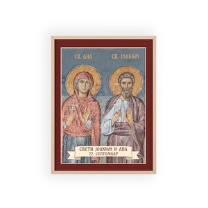 Sveti Joakim i Ana (Saints Joachim and Anna) Framed Orthodox Icon, Natural Wood Frame, Serbian Saint Wall Art, Ready to Hang image 1