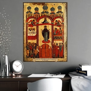 Pokrov Presvete Bogorodice Orthodox Icon Poster, Protection of the Theotokos, Serbian Icon Matte Art Print, Pravoslavna Ikona, Wall Art image 2