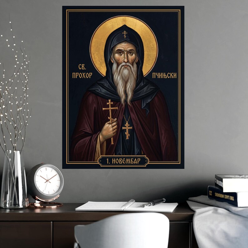 Sveti Prohor Pčinjski Orthodox Icon Poster, Saint Prohor of Pcinja, Serbian Hermit Saint Matte Art Print, Pravoslavna Ikona, Wall Art image 2