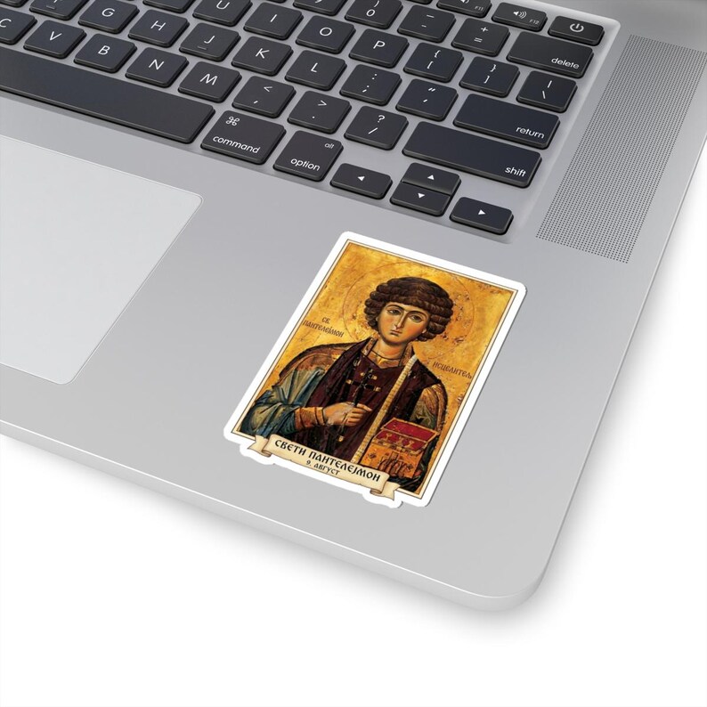 Sveti Pantelejmon Kleuricoon Sticker, Heilige Panteleimon de Genezer, Servisch-orthodoxe heilige, Pravoslavna Nalepnica, Gestanst vinyl afbeelding 2