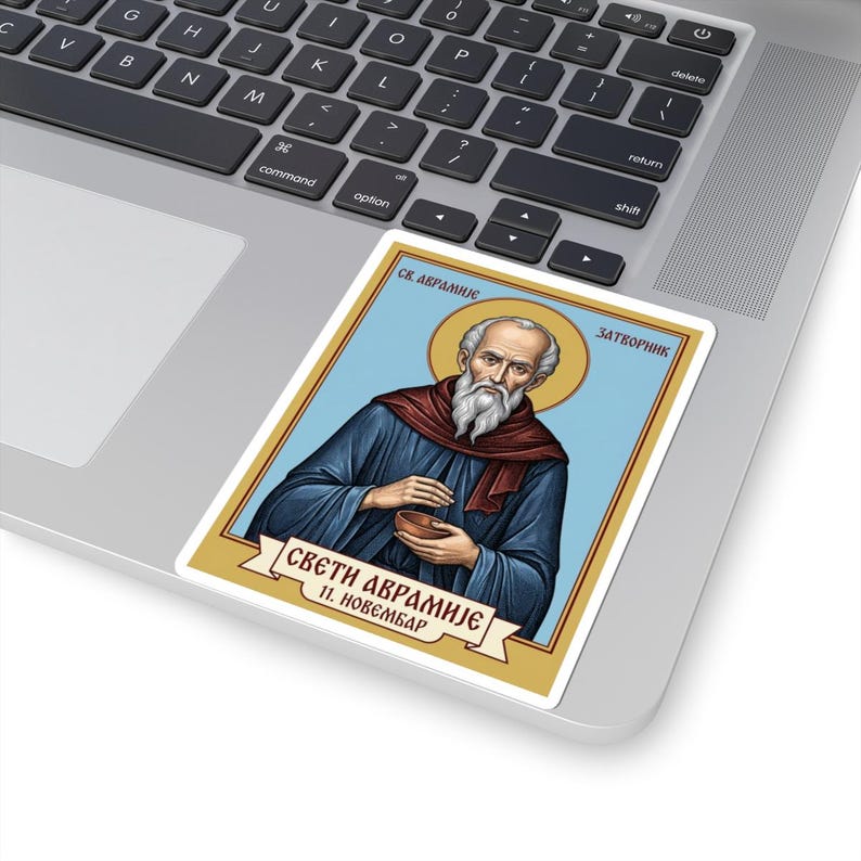 Sveti Avramije Zatvornik kleur pictogram sticker, Servisch-orthodoxe heilige, Pravoslavna Nalepnica, gestanst vinyl sticker afbeelding 5
