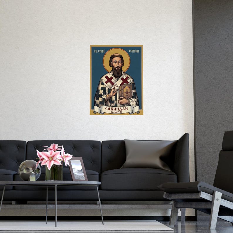 Sveti Sava Orthodox Icon Poster, Serbian Saint Matte Art Print, Pravoslavna Ikona, Savindan Wall Art image 3