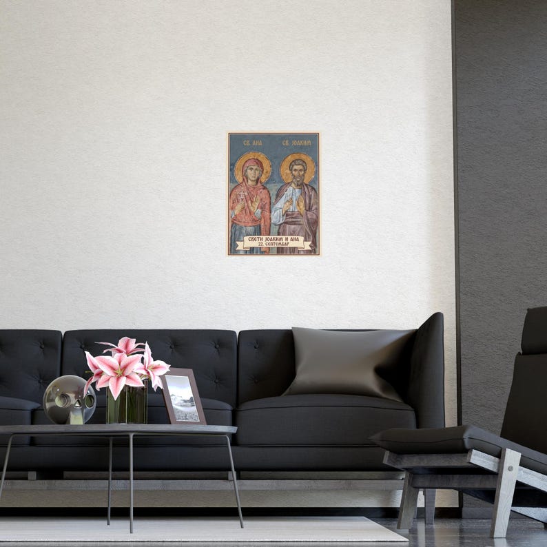 Plakat z ikoną prawosławną Sveti Joakim i Ana, Saints Joachim and Anne, Serbian Saints Matte Art Print, Pravoslavna Ikona, Wall Art zdjęcie 5
