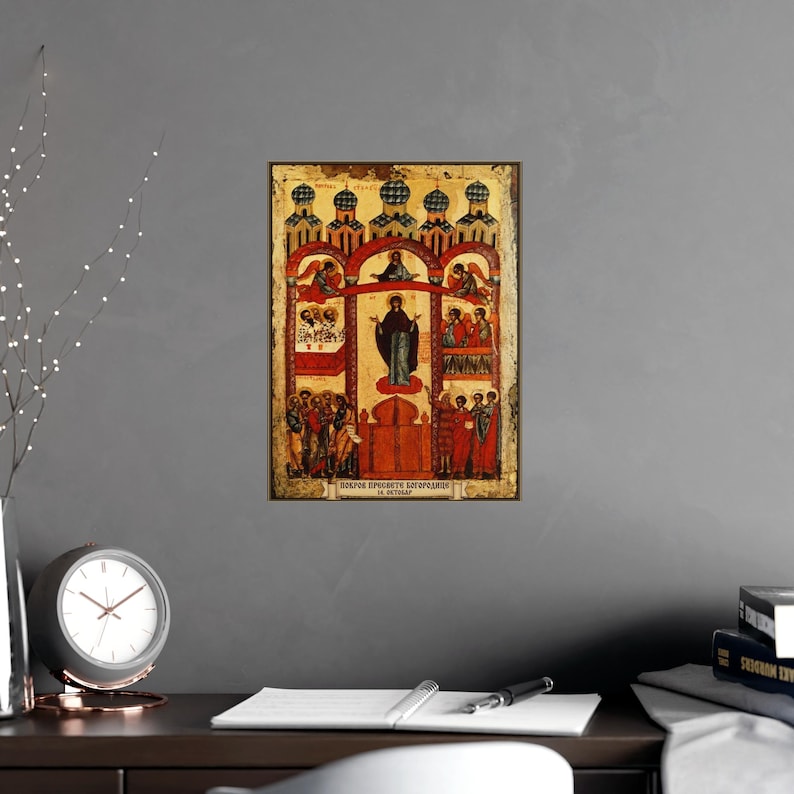 Pokrov Presvete Bogorodice Orthodox Icon Poster, Protection of the Theotokos, Serbian Icon Matte Art Print, Pravoslavna Ikona, Wall Art image 6