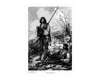 Adesivo de vinil recortado com xilogravura de dálmatas de 1870, gravura de traje folclórico dos Balcãs, levante da Baía de Kotor.