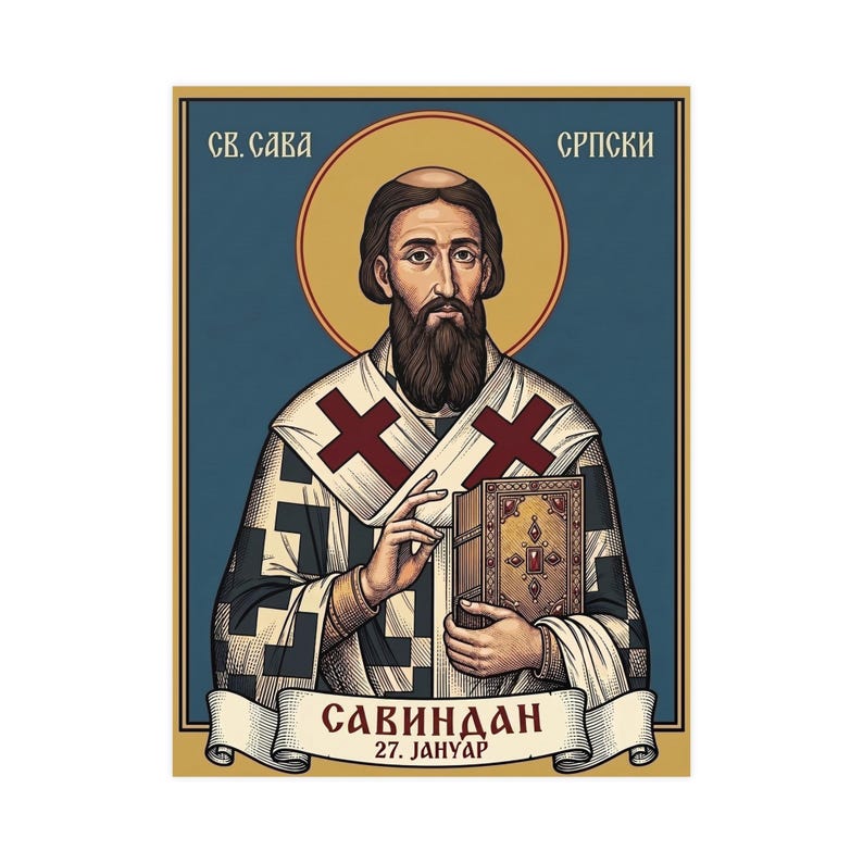 Sveti Sava Orthodox Icon Poster, Serbian Saint Matte Art Print, Pravoslavna Ikona, Savindan Wall Art image 1