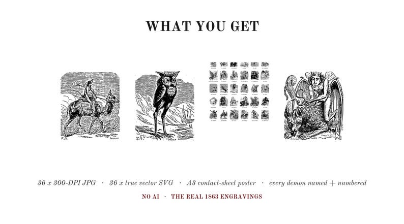 36 Goetia Demon Plates, Dictionnaire Infernal 1863, Printable Occult Wall Art, Demonology SVG JPG, Le Breton Engravings Digital Download image 2