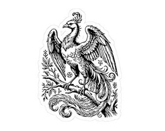Phenex-klistermärke, Ars Goetia-demonen, Lesser Key of Solomon, original gravyrkonst, Occult Dark Academia vinyldekal 7,5x7,5 cm