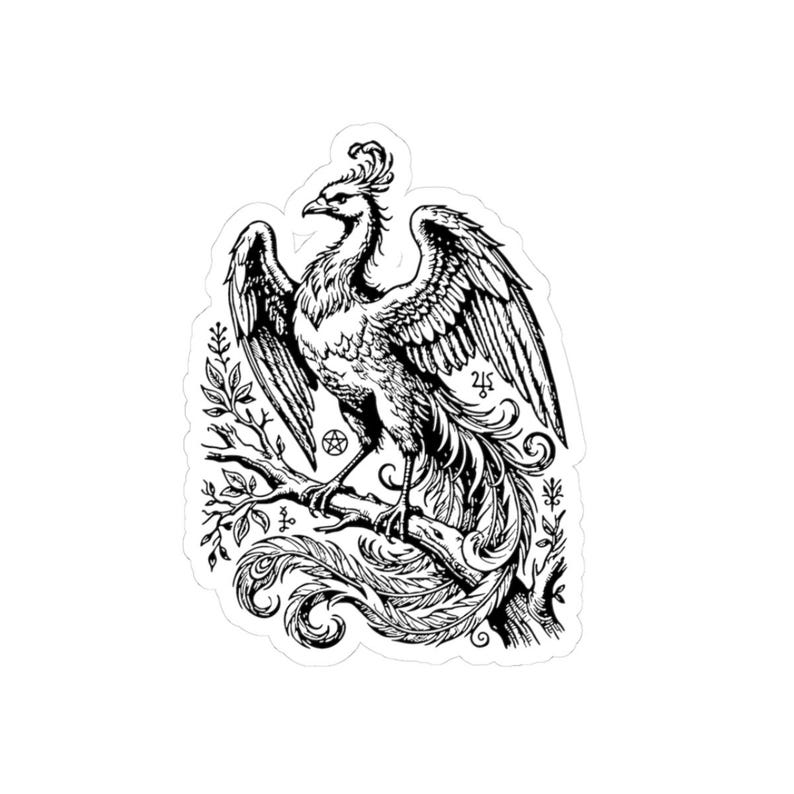 Phenex Sticker, Ars Goetia Demon, Lesser Key of Solomon, Original Engraving Art, Occult Dark Academia Vinyl Decal 3"x3" image 1