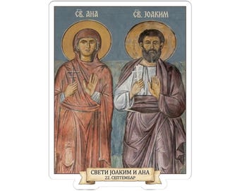 Adesivo con icona colorata di Santi Gioacchino e Anna, Santi ortodossi serbi, Pravoslavna Nalepnica, Vinile fustellato