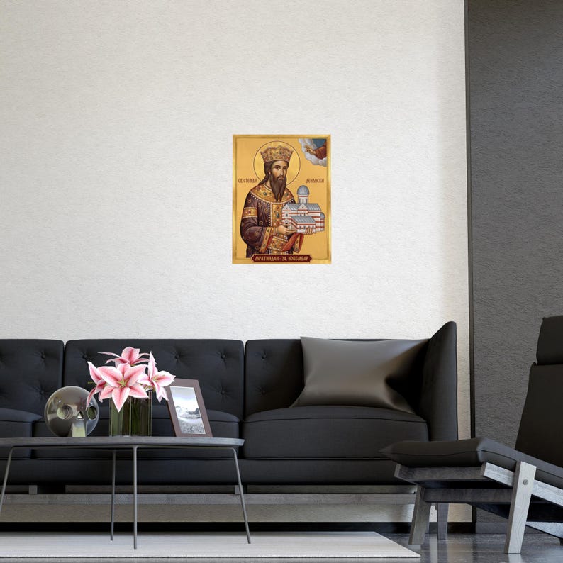 Sveti Stefan Dečanski plakat ikony prawosławnej, Mratindan, serbski święty król, Stefan z Dečani, Pravoslavna Ikona, matowy druk artystyczny, sztuka ścienna zdjęcie 5