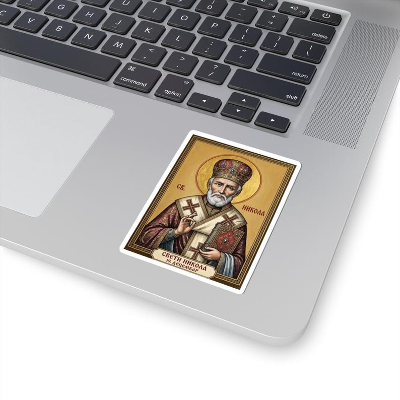 Adesivo com o ícone de São Nicolau, o Taumaturgo, santo ortodoxo sérvio, Pravoslavna Nalepnica, decalque de vinil recortado. imagem 2