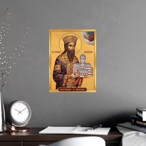 Sveti Stefan Dečanski plakat ikony prawosławnej, Mratindan, serbski święty król, Stefan z Dečani, Pravoslavna Ikona, matowy druk artystyczny, sztuka ścienna zdjęcie 6