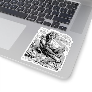 Naklejka Amdusias, Ars Goetia Demon, Lesser Key of Salomon, Dictionnaire Infernal Engraving, Occult Dark Academia Vinyl Decal 3"x3" zdjęcie 5
