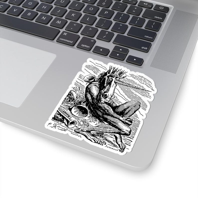 Naklejka Amdusias, Ars Goetia Demon, Lesser Key of Salomon, Dictionnaire Infernal Engraving, Occult Dark Academia Vinyl Decal 3"x3" zdjęcie 5