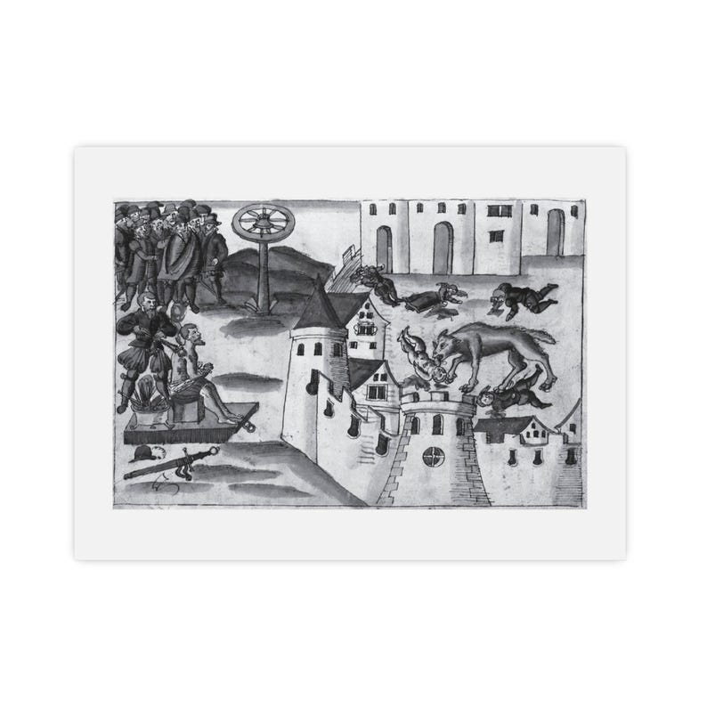 Werewolf Attack, broadsheet from the Wickiana (Geneva, 1580), circa 15 — Antique circa 1587 Print, Museum-Grade Matte Poster, Vintage Engrav image 4