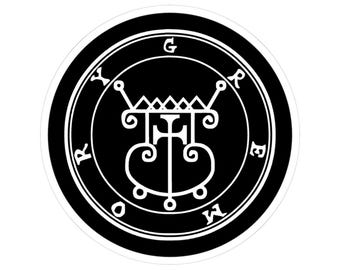 Adesivo Gremory Seal Branco sobre Preto, Sigilo Ars Goetia, Chave Menor de Salomão, Adesivo de Vinil Ocultista Dark Academia 7,6 cm x 7,6 cm