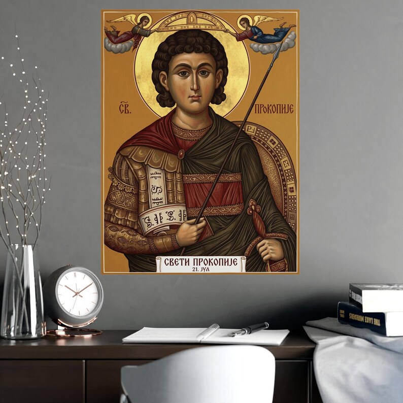 Sveti Prokopije Orthodox Icon Poster, Saint Procopius Warrior Saint, Serbian Matte Art Print, Pravoslavna Ikona, Wall Art image 2