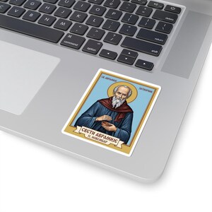 Sveti Avramije Zatvornik kleur pictogram sticker, Servisch-orthodoxe heilige, Pravoslavna Nalepnica, gestanst vinyl sticker afbeelding 2