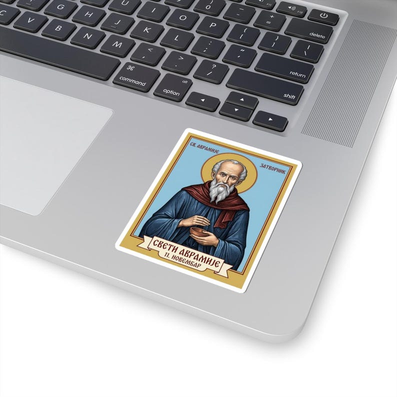 Sveti Avramije Zatvornik kleur pictogram sticker, Servisch-orthodoxe heilige, Pravoslavna Nalepnica, gestanst vinyl sticker afbeelding 2