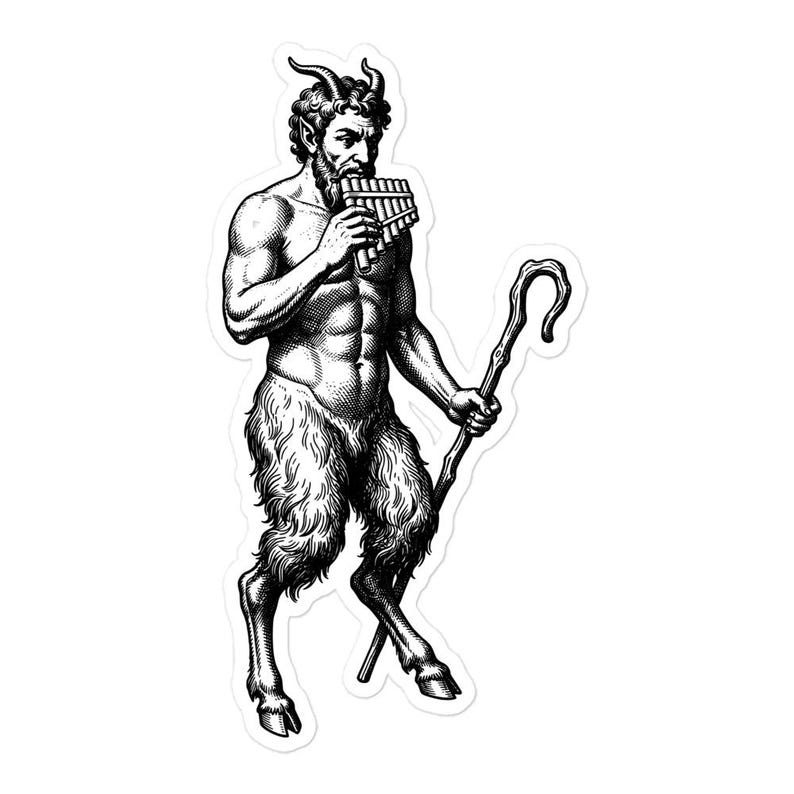 Pan Greek God Sticker, God of the Wild and Panic, Faun Satyr Mythology, Dark Academia, Gothic Vinyl Sticker
