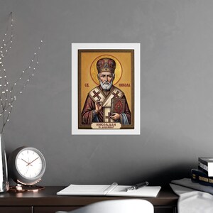 Sveti Nikola Orthodox Icon Poster, Saint Nicholas the Wonderworker, Serbian Saint Matte Art Print, Pravoslavna Ikona, Wall Art image 6