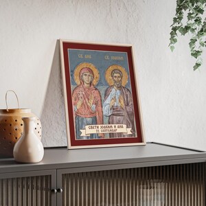 Sveti Joakim i Ana (Saints Joachim and Anna) Framed Orthodox Icon, Natural Wood Frame, Serbian Saint Wall Art, Ready to Hang image 3