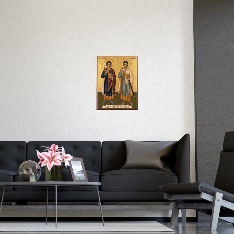 Sveti Sergije i Vakho Orthodox Icon Poster, Srđevdan, Saints Sergius and Bacchus, Serbian Saints Matte Art Print, Pravoslavna Ikona, Wall Ar image 5