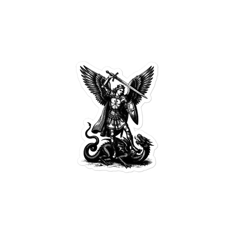 Archangel Michael Sticker, Saint Michael and the Dragon, Catholic Angel Art, Dark Academia Decal, Gothic Vinyl Sticker