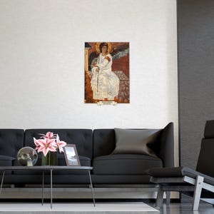 Affiche de l'Ange Blanc de Mileševa, reproduction d'une fresque orthodoxe serbe (Beli Anđeo), ange du XIIIe siècle, finition mate. image 3