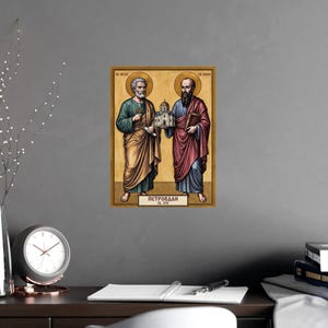 Sveti Petar i Pavle Orthodox Icon Poster, Saints Peter and Paul, Serbian Apostles, Petrovdan, Pravoslavna Ikona, Wall Art image 6