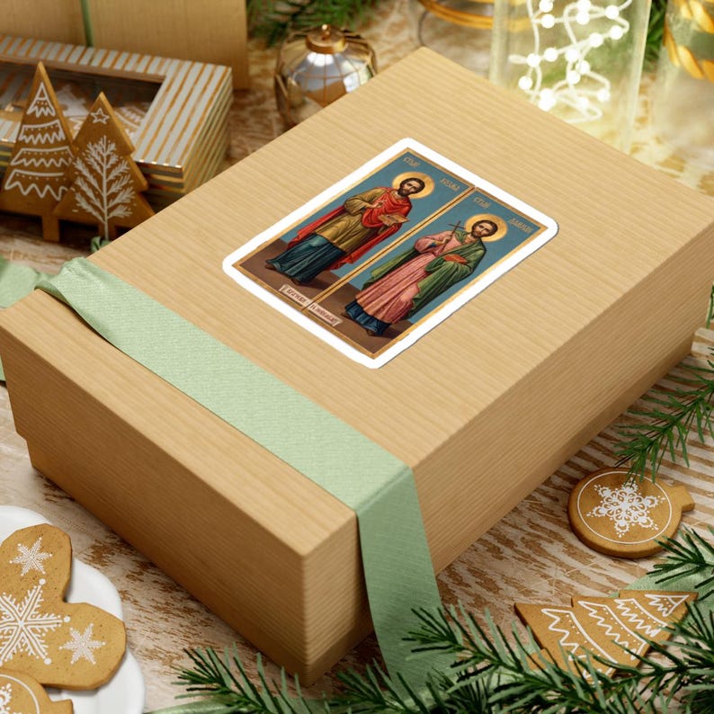 Sveti Kozma i Damjan Color Icon Sticker, Vračevi, Serbian Orthodox Saints, Cosmas and Damian, Pravoslavna Nalepnica, Die-Cut Vinyl Decal image 6