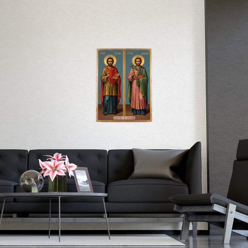 Sveti Kozma i Damjan Orthodox Icon Poster, Vračevi, Saints Cosmas and Damian, Serbian Saints Matte Art Print, Pravoslavna Ikona, Wall Art image 3